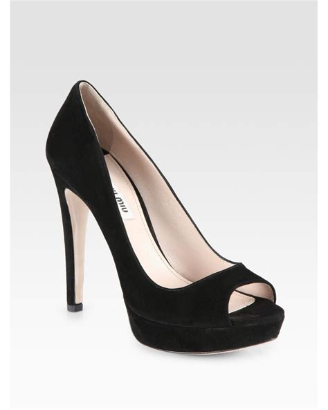 miu miu black suede platform pumps|Miu Miu.